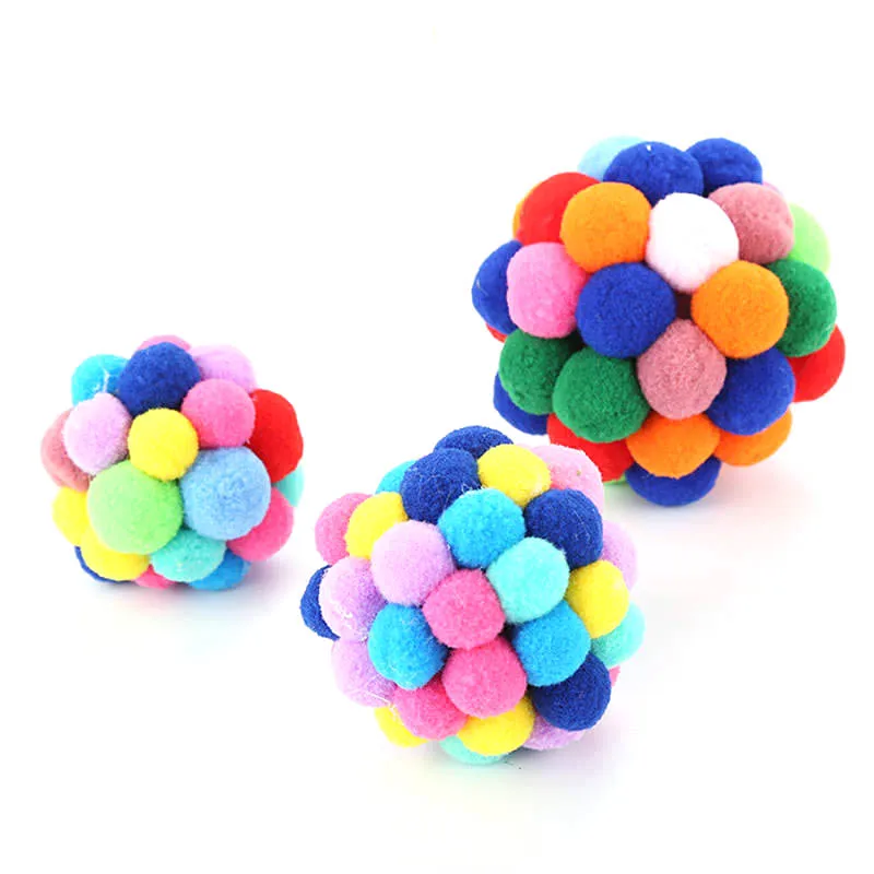 Pet Cat Toy Colorful Handmade Bells Bouncy Ball Built-in Catnip Interactive Bell Toy for Cats Kittens Fun Interaction Plush Toys