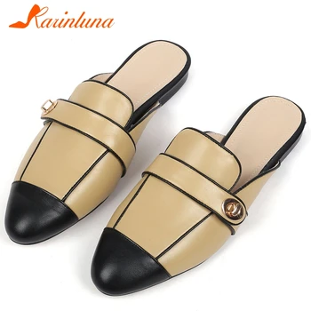 

KARINLUNA Brand New Ladies 2020 Casual Soft Slippers Fashion Mixed Colors Slip On Slippers Women Genuine Leather Shoes Woman