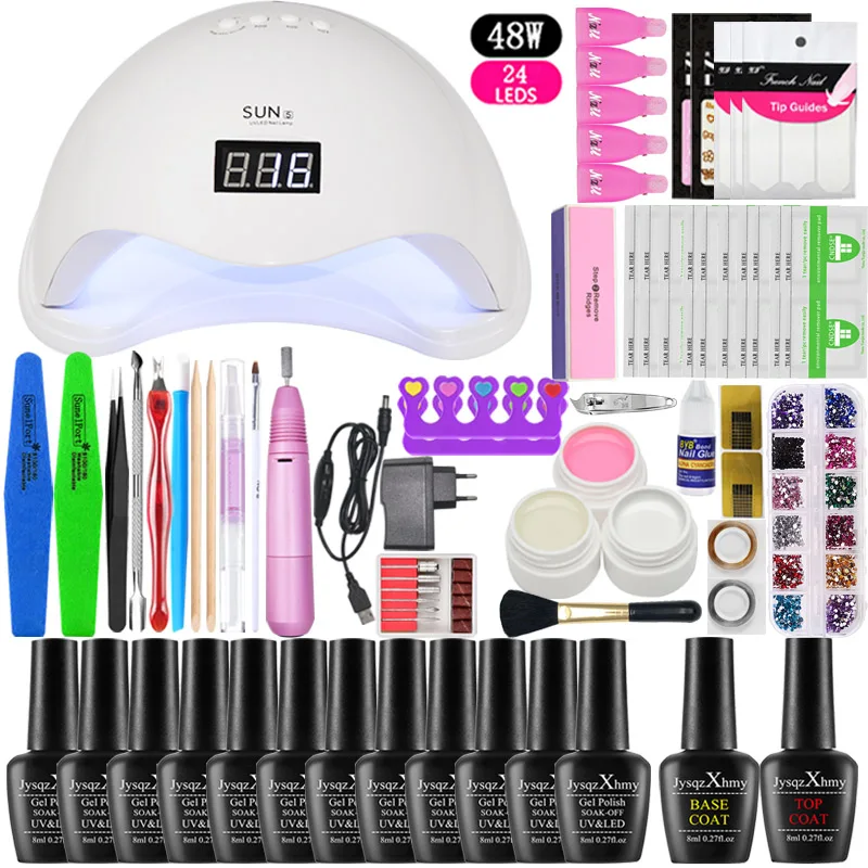 48W choose 12 colors Набор для ногтей 36/48/54 Вт УФ светодиодный лампа для Гель-лак для ногтей, для маникюра, 12 шт. в упаковке, гель, лак для ногтей, инструменты для наращивания комплект для маникюра/педикюра - Цвет: 48W choose 12 colors