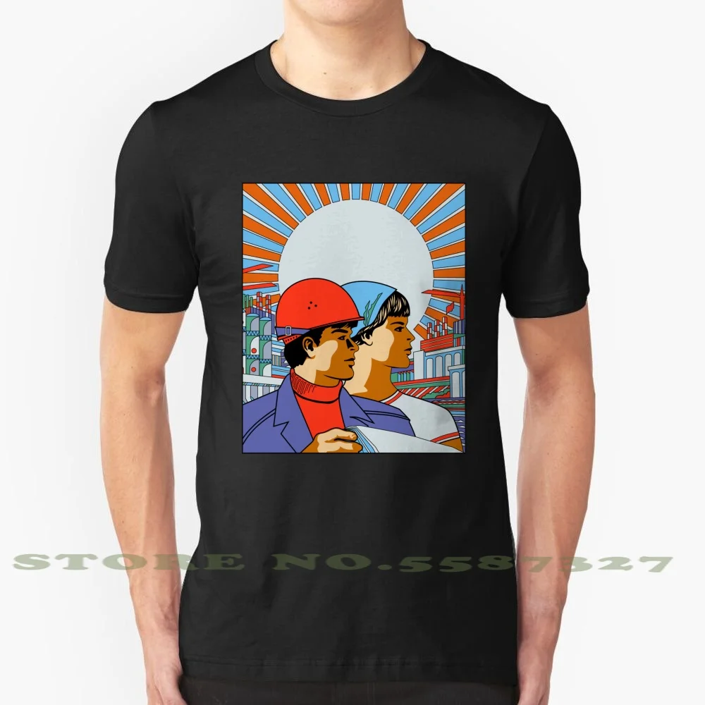 Vintage Soviet Poster Graphic Custom Funny Hot Sale Tshirt Communism Labor Labour Politics Red Russia Russian Socialism | Мужская одежда