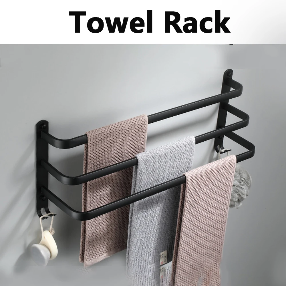 Toallero de aluminio montaje en accesorios de baño de 30 50 CM, multicapa, color negro mate, colgador de toallas|Toalleros| -