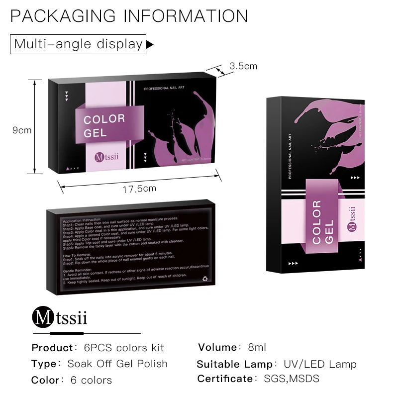 Mtssii 6PCS UV Pure Color Gel Nail Polish Set Nails Soak Off Manicure Semi Permanent UV LED Art Lacquer For Nail Art Lacquer