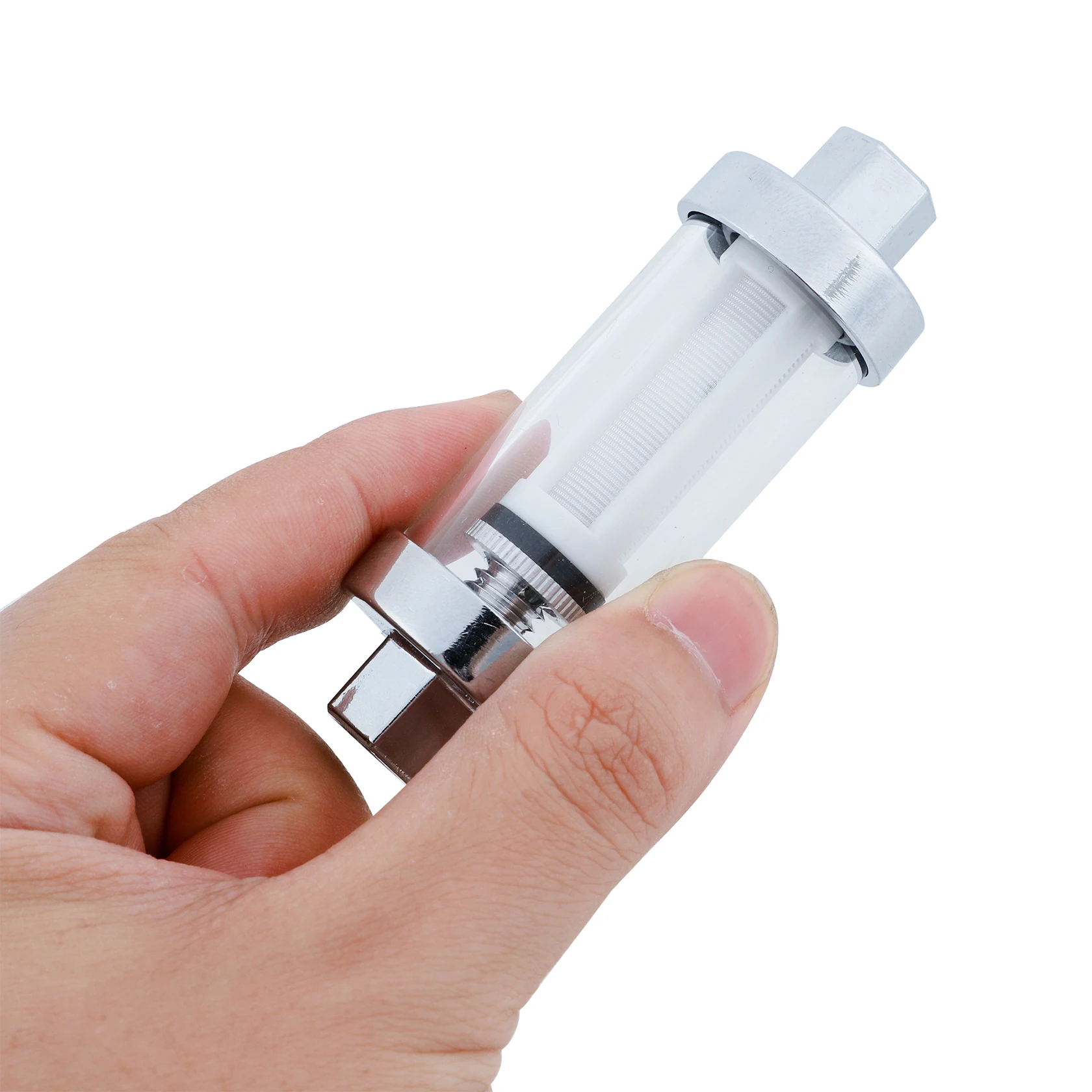 Fuel Filter Universal 100% 1/4" 5/16" 3/8" Chrome Glass Reusable Washable Inline 4.2"