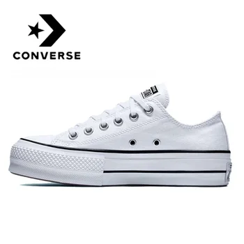 Converse Chuck Taylor All Star-zapatillas de deporte de tacón bajo para mujer, zapatos informales de moda, alta limpieza, color negro