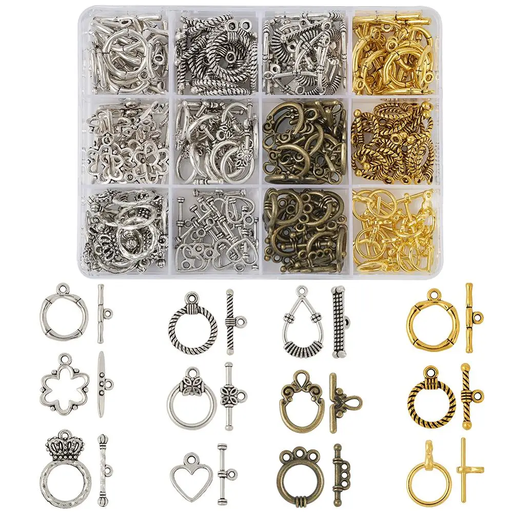 

pandahall Mixed Shapes Tibetan Style Alloy Toggle Clasps for Jewelry Making DIY Antique Silver Golden Bronze 30set-150sets/box