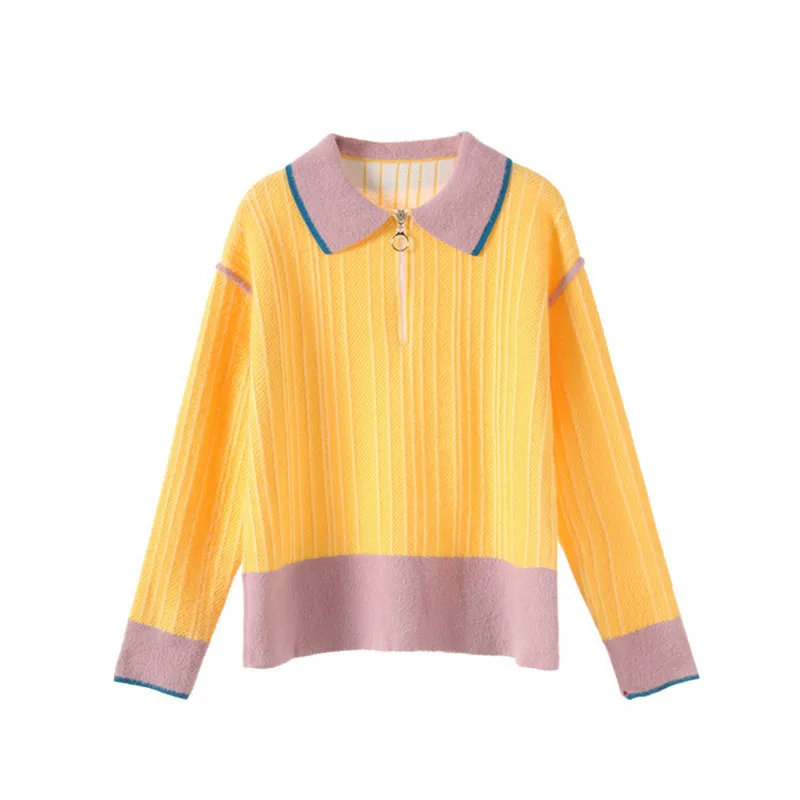 Новые винтажные зеленые полосатые женские свитера и пуловеры для подиума с длинным рукавом Женский вязаный свитер джемпер осенне-зимняя одежда - Цвет: Yellow