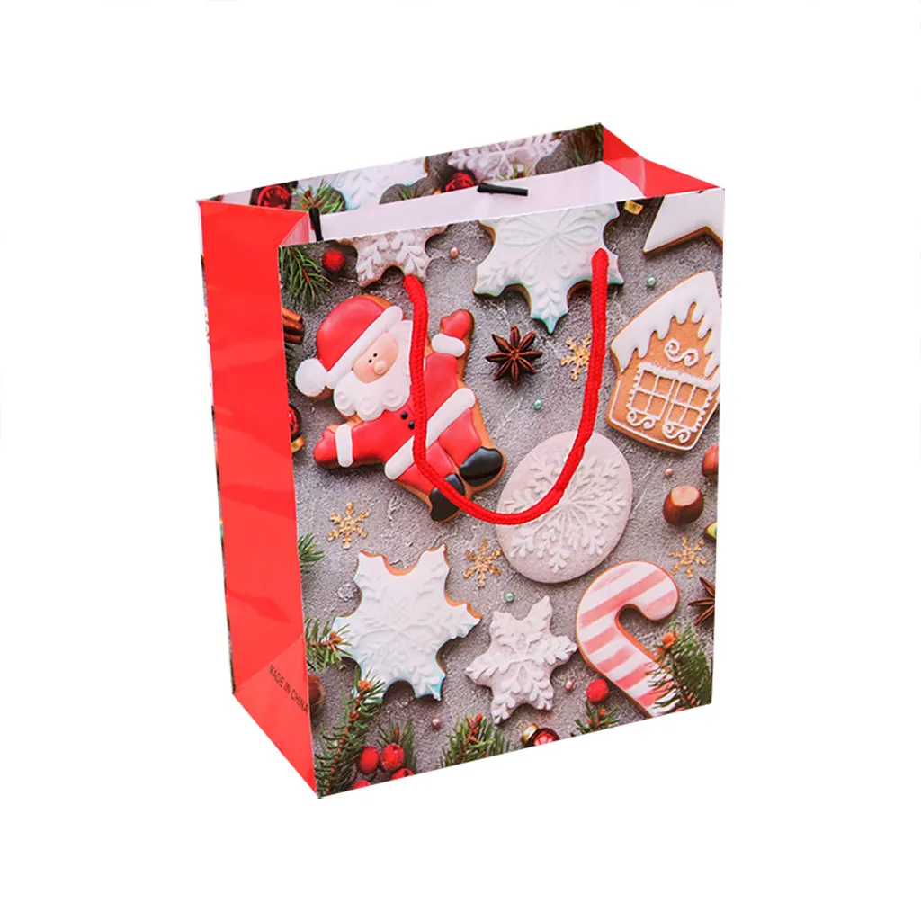 Christmas Gift Bag Paper Bag Packaging Kraft Paper Bottom Tote Bag Merry Christmas Decor Home Decorations New Garden