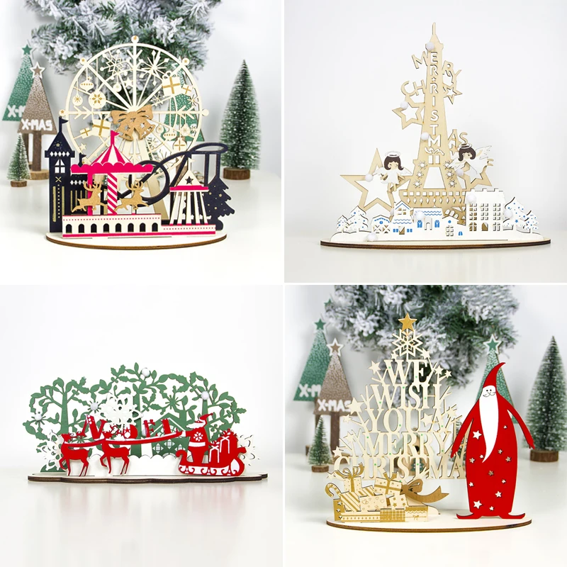

Creative Wooden Painted Christmas Ornaments DIY Wood Crafts for Home Table Decorations Merry Christmas New Year Kids Gift