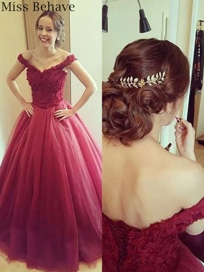 

DD JYOY Long Elegant Evening Dress Party Long Off the Shoulder Lace Long Formal Dresses Evening Gown for Women Lace Up Back