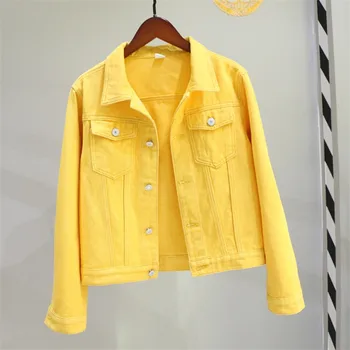 

2020 New Women's Spring Short Harajuku Plus size Candy colors Slim Denim jacket Jaqueta feminina Long sleeve Casual Jeans jacket