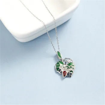

925 Sterling Silver Drop Glaze Lotus Leaf Necklace Women Cubic Zircon Fashion Chain Fine Jewelry Necklaces & Pendants 925-189