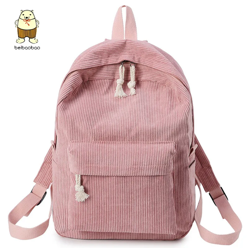 Beibaobao элегантный стиль Мягкий тканевый рюкзак женский вельветовый дизайн школьный рюкзак для девочек-подростков полосатый Женский рюкзак