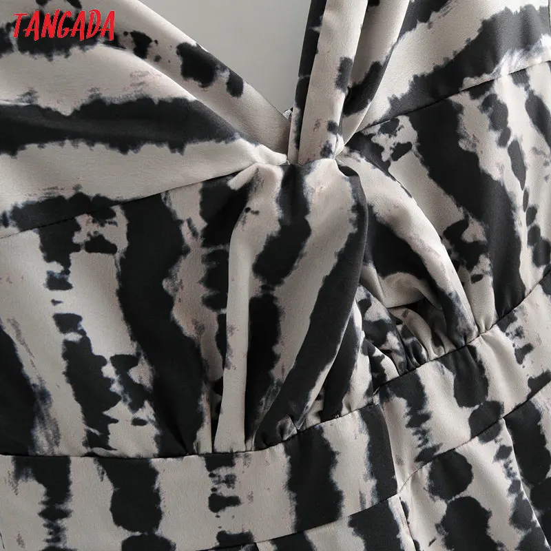Tangada Women summer print long jumpsuit strap adjust pocket v neck bow female casual Jumpsuit 1F116 Tangada Women summer print long jumpsuit strap adjust pocket v neck bow female casual Jumpsuit 1F116