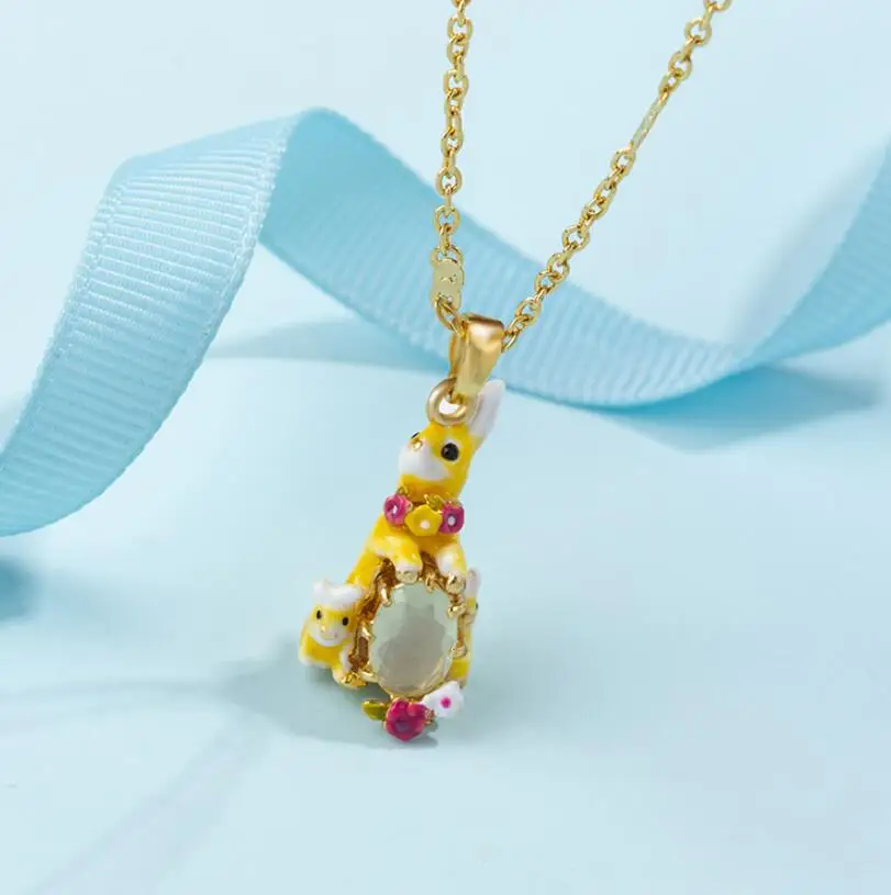 CSxjd эмалированная глазурь милое ожерелье «кролик» серьги браслет и кольцо - Окраска металла: necklace