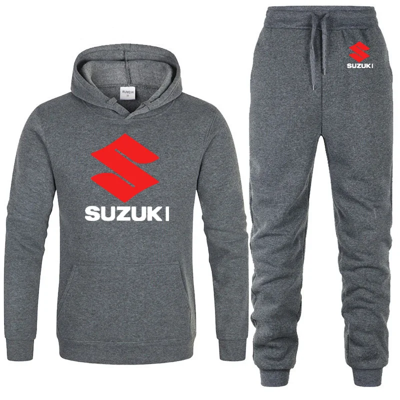 Мужские толстовки с капюшоном с логотипом Suzuki, унисекс, модная мужская толстовка с капюшоном в стиле хип-хоп, harajuku, повседневные флисовые худи, штаны, костюм из 2 предметов