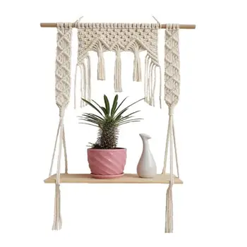 

Bohemian Handmade Wooden Wall Tassel Floating Shelf Macrame Hanging Planter Basket Plant Hanger Pot Home Decor Tapestry