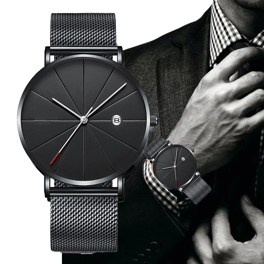 

The Mens' Watches 2020 New Stylish Simple Large Dial With Calendar Watch Alloy Watchstrap Luxury Quartz Clock relogio masculino