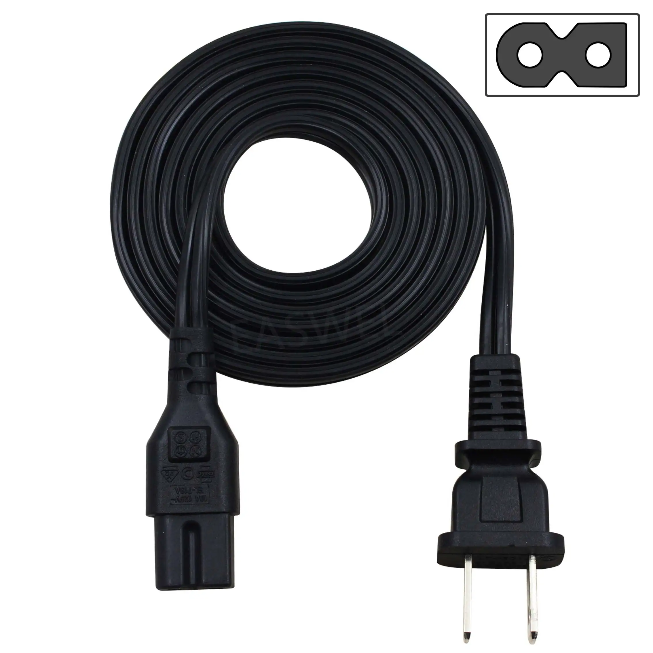 2 Prong 5ft Long Polarized Power Cord For Vizio Led Tv Smart Hdtv Ac