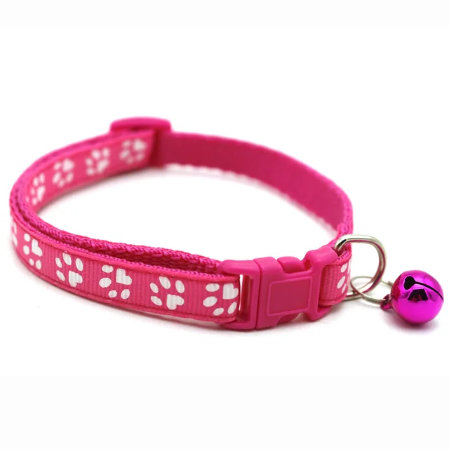 The New Pet Collar, Adjustable Colored Collar with Bell for Positioning and Cat Paw Dog Print Traction Accessories rose Red