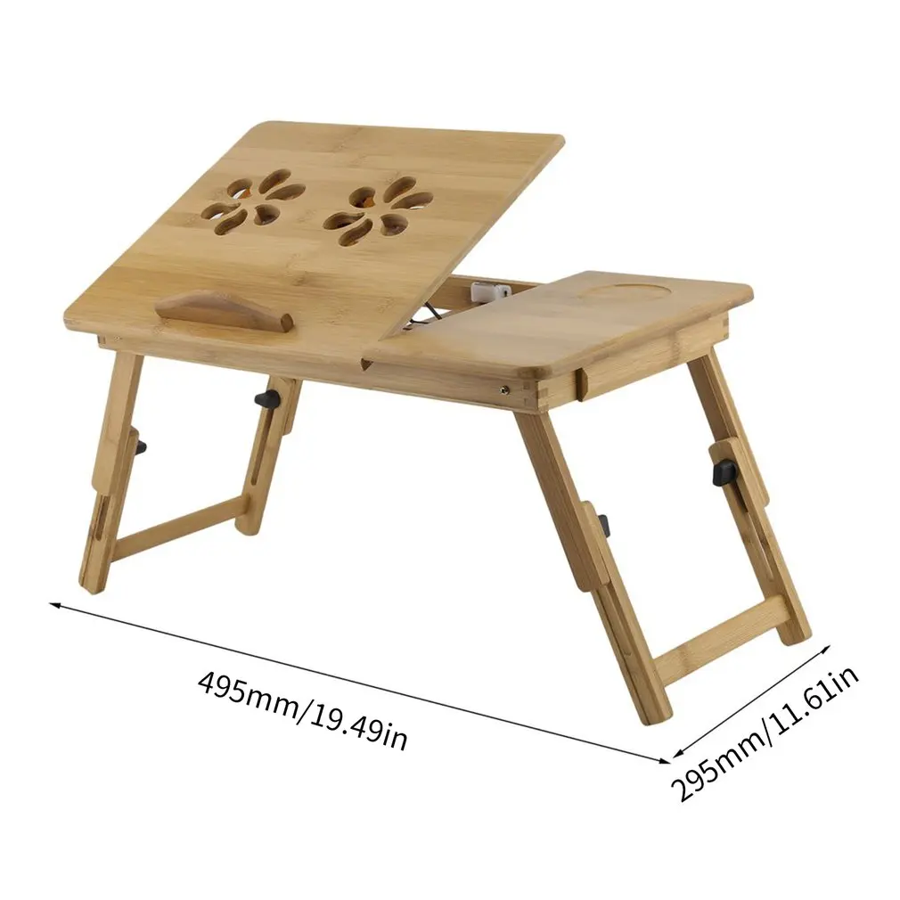 Foldable Portable Bamboo Computer Stand Laptop Desk With/Without Fan Tea Serving Bed Dining Table Laptop Notebook Table