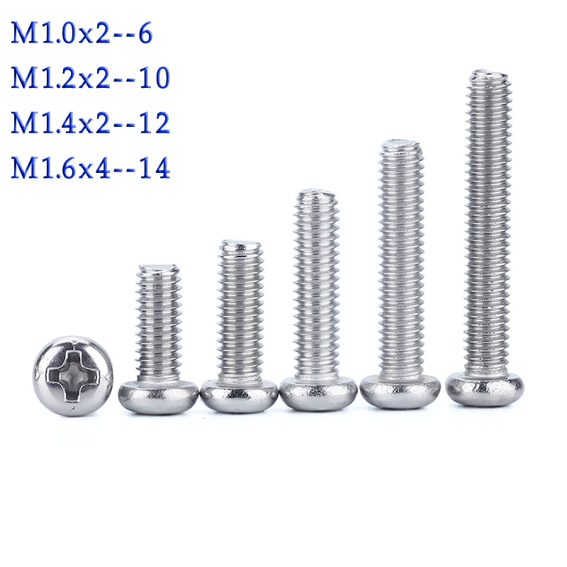 2000 шт DIN7985 ISO7045 GB818 M1 M1.2 M1.4 304 Нержавеющая сталь крестообразный шлиц головкой PM шурупы Phillips крепежные винты