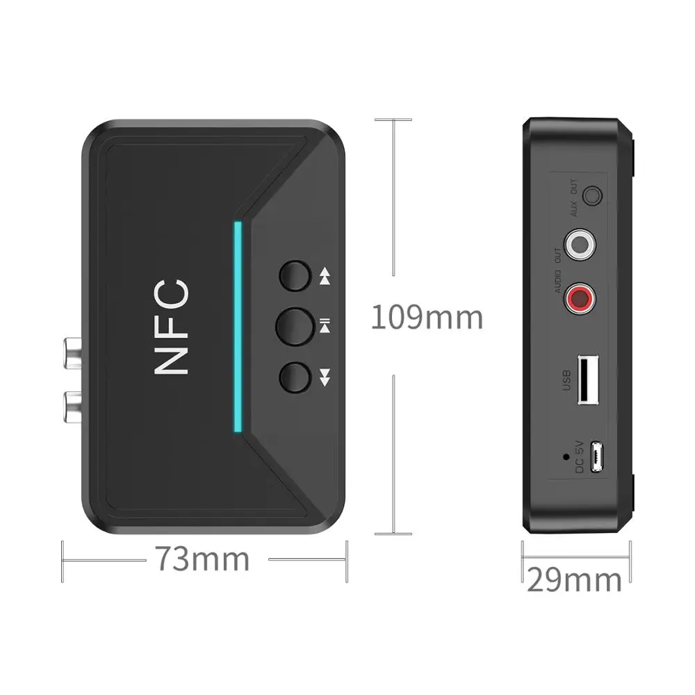NFC 5 0 Bluetooth Receiver Smart A2DP RCA AUX 3 5MM Jack Wireless Adapter Suppotr USB Play For CAR Home Speaker Headphone