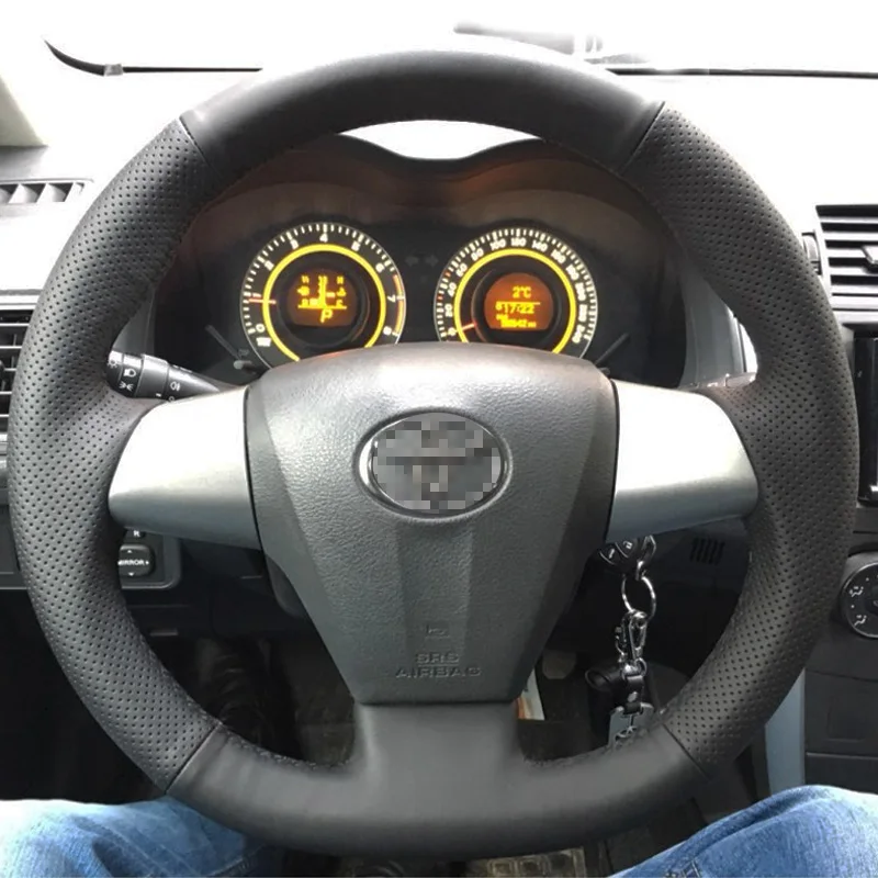 LUNDA черная кожа ручная строчка фотосессия для Toyota Corolla 2011 2012 2013 RAV4 2012|car steering wheel