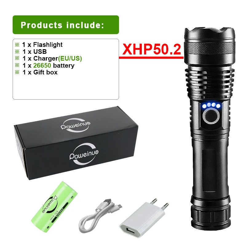 Super XHP90 Lanterna De LED Mais Potente XHP90 De Alta Potência Tática  Recarregável 26650 Camping USB