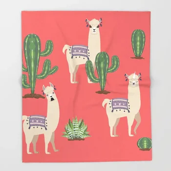 

Warm Throw Llama with Cactus Blanket For Couch Hiking Picnic Quilt Fashionable Bedspread Cartoon Animals Fleece Throw Blanket