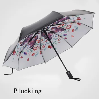 

Sunny Purple Umbrella Women Three Fold Flower Black Coating Umbrella Umbrella Automatic Open Close Umbrella Creative Gift W