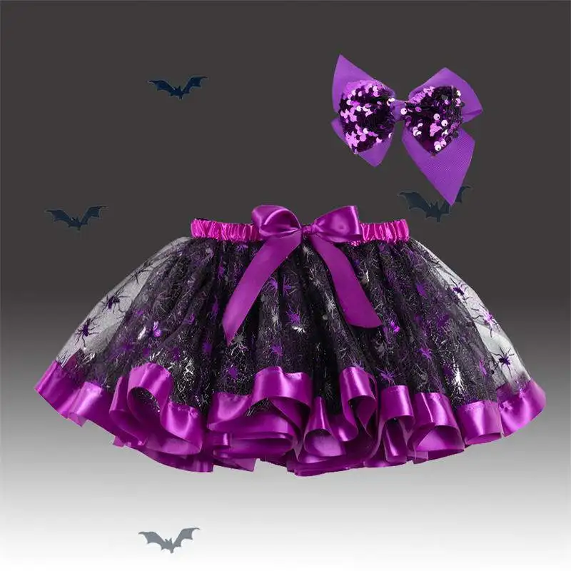 Юбки-пачки для девочек; детская юбка-баллон с принтом Призрака и бантом для девочек; костюм на Хэллоуин; праздничная одежда с украшением для волос - Цвет: 3