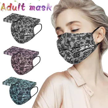 

30pc Adult Face Mask Fashion Lace Disposable Non Wove 3 Layer Melt Blown Маска Mouth Mask Breathable Mascarillas Earloop Masque