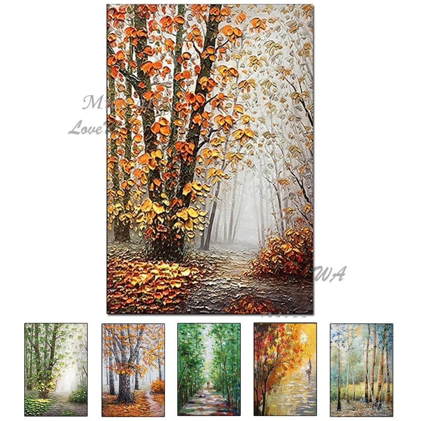 

Latest Cheap Landscape Knife Thick Oil Painting Wall Canvas Birch Tree Art Picture Modern Canvas Artwork For Living Room Decor
