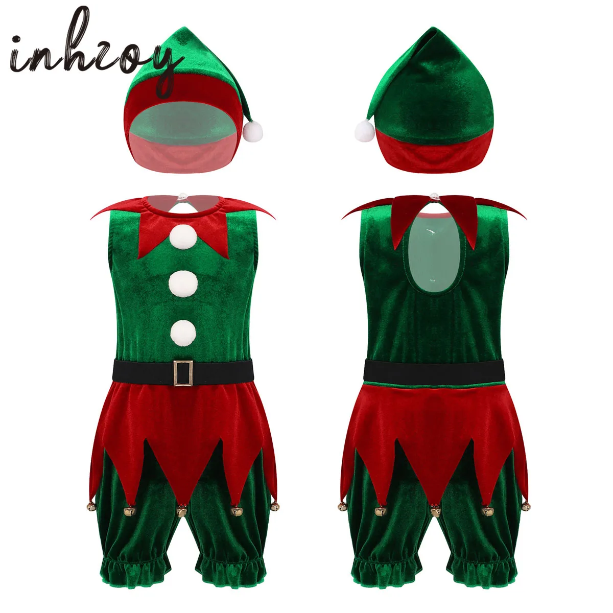 

Baby Boys Girls Christmas Santa Claus Elf Costume Suit Little Helper Fancy Dress Carnival Cosplay Xmas Jumpsuit with Hat Set