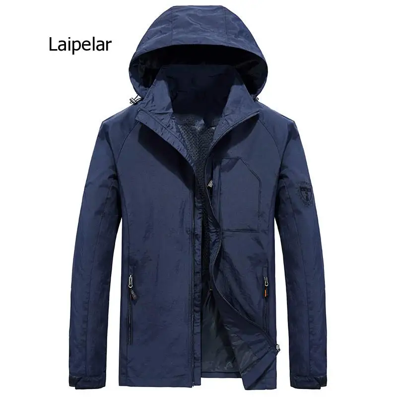 Water Resistance Jacket Men Solid Color with Detachable Hat Bomber Jacket for Men Polyester Spring and Autumn