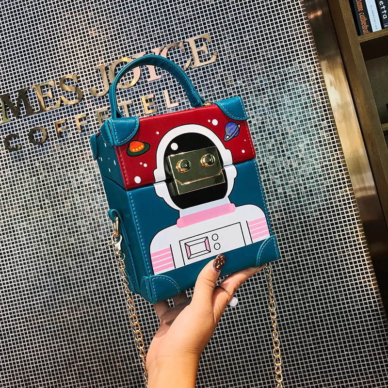 

Foreign Trade 2018 Summer New Style Fashion Cartoon Cute Handbag Chain Crossbody Bag Robot Box Bag