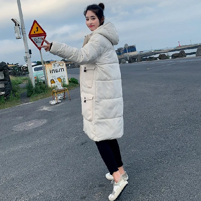 

Photo Shoot 19 Korean-style down Jacket Women's Simple New Style Loose-Fit down Coat Hooded Thick over-the-Knee BF Style Student