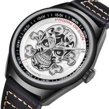 

PAGANI NEW Creative Mens Top Luxury waterproof automatic mechanical watch Man skeleton Skull dial sports leather Male clock