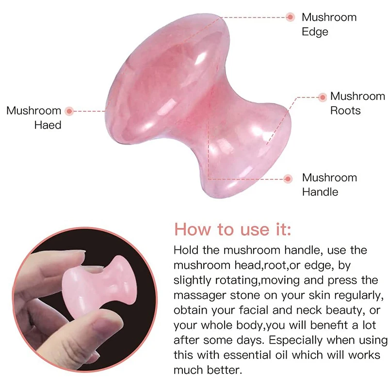 Natural Rose Quartz Jade Mushroom Facial Massage Stone Gouache Scraper Face Massager Gua Sha Board Skin Care Face Lifting Tool