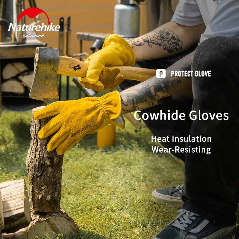 Tactical Gloves Naturehike Outdoor Work Leather Gloves Camping Heat Insulation Wear Resistant for Cutting Firewood BBQ