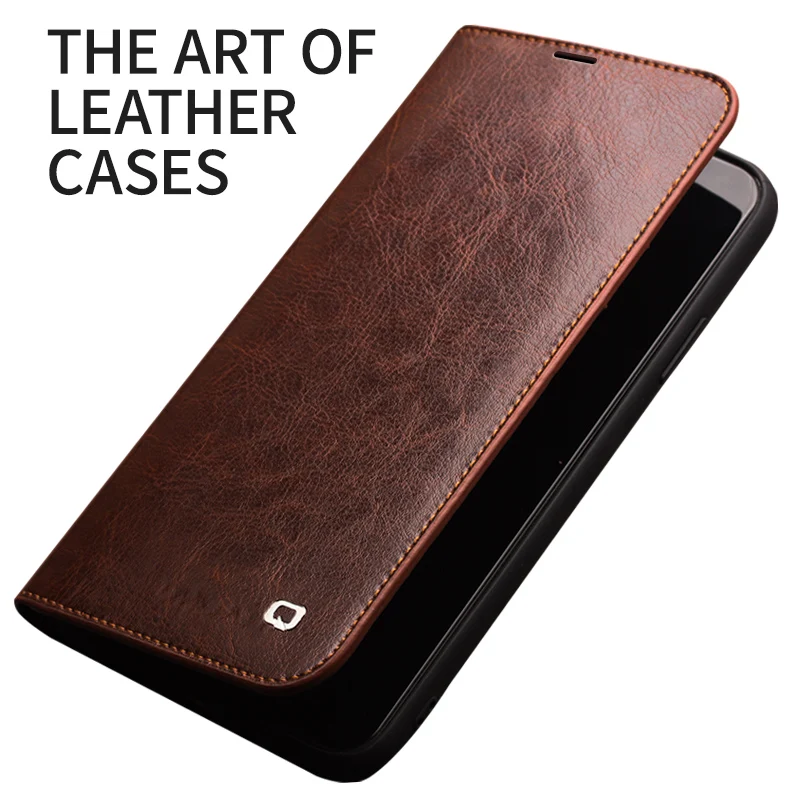 QIALINO Genuine Leather Flip Case for iPhone 11/11 Pro Max Handmade Phone Cover with Card Slots for iPhone 12 Mini/12 Pro Max