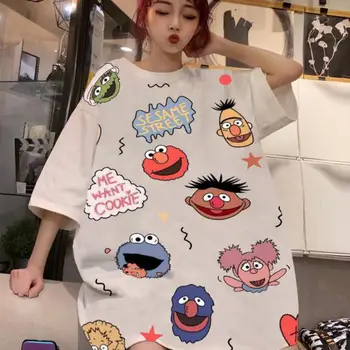 

Summer Casual Loose Female Tops Tees Short Sleeve Cartoon Anime Avatar Graffiti Print Trend Personality Fashion Women T-shirts