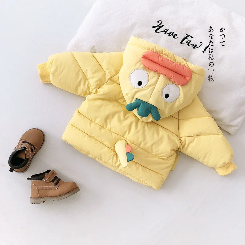Утепленное пальто с хлопковой подкладкой для новорожденных; зимняя верхняя одежда для маленьких девочек с рисунком утки; Брендовые повседневные пуховики с капюшоном