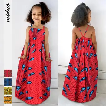 

African Children Girl Dressess Sundress Print Kids Dashiki Princess Vestidos Verano Mujer Bazin Robe Gowns Broder Summer