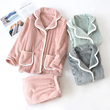 

Flannel Couple Pajamas Set Winter Warm 2PCS Shirt&Pant Lovers Soft Sleepwear Coral Fleece Pyjamas Suit Loose Sleep Set Home Wear