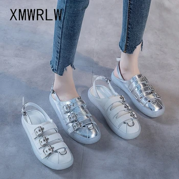 

XMWRLW Women's Flat Sandals 2020 Summer Split Leather Fashion Buckle Ladies Shoes Women Summer Sandals Non-Slip Flat Shoes
