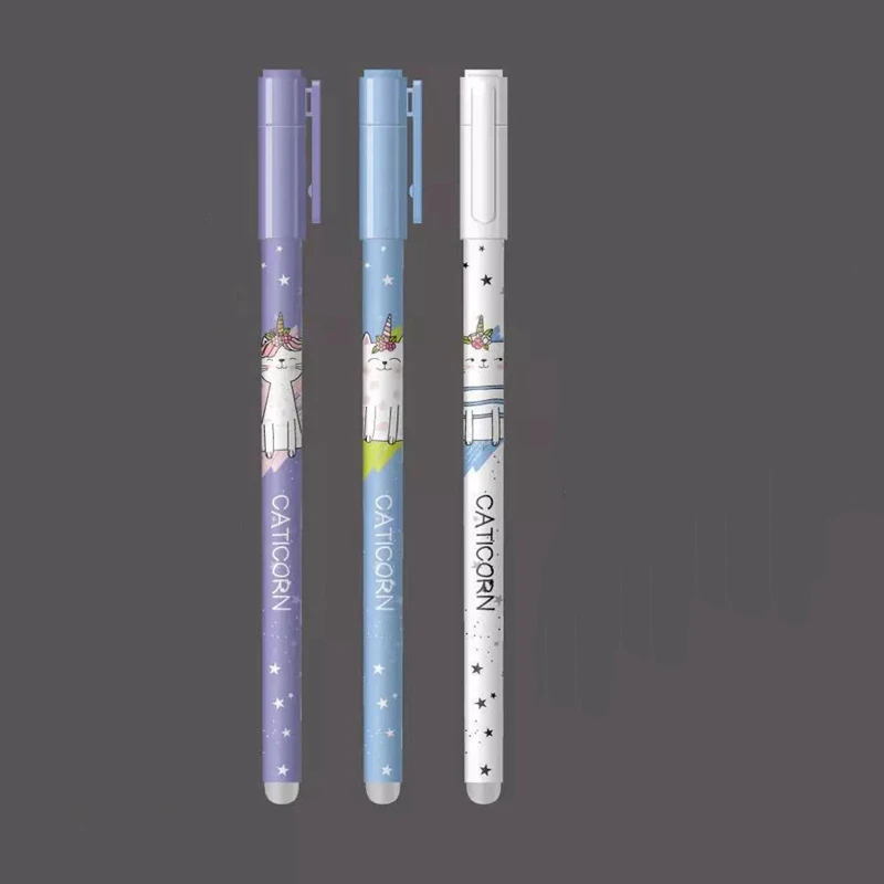 Artículo caliente 3 unids/set unicornio Flamingo borrable lavable manija bolígrafo borrable recargable 0,5mm azul negro de tinta Gel bolígrafos para la escuela suministros bVnVZ061x