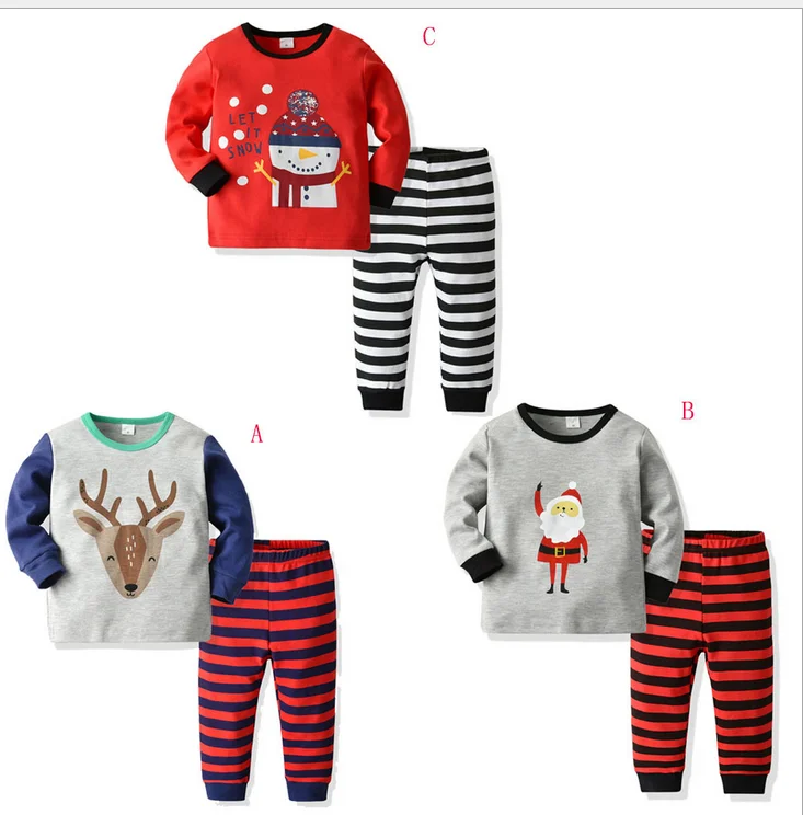 Pudcoco/Рождественская детская одежда из 2 предметов футболка для новорожденных девочек и мальчиков с изображением оленя Санты и снеговика Пуловеры и штаны в полоску Рождественский комплект одежды