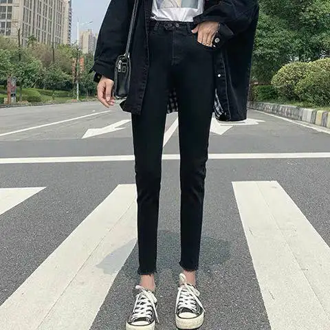 Two Button High Waist Boyfriend Jeans for Women Denim Skinny Pants vintage Slim Pencil Jeans ankle Length Women Casual Jeans