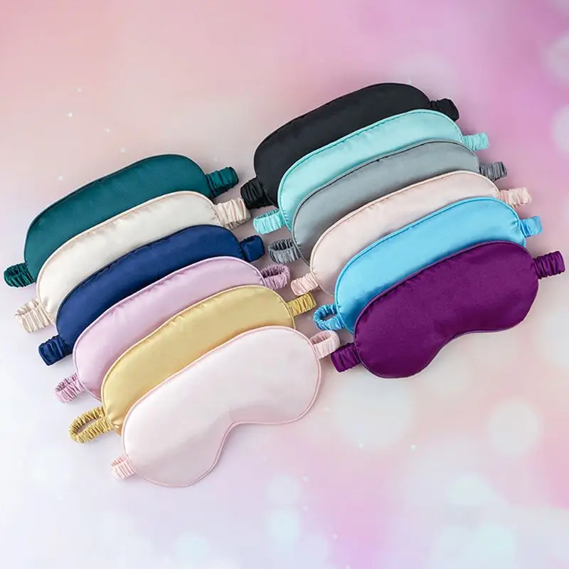

Women Imitation Silk Sleep Eye Mask Elastic Strap Travel Nap Solid Color Blindfold Padded Eyeshade with Bag Wedding Gift